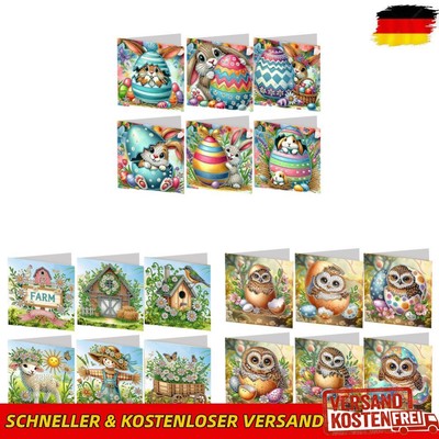 6Pcs Easter Eggs Rabbits Diamond Painting Card Rhinestone Art Card for Adults