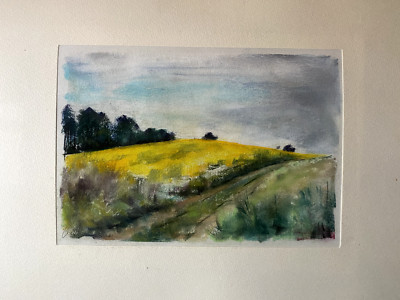 FRANZ EHMKE 1928-2018 GDR PAINTER °BERLIN ° FLOWERING RAPESEED SKY PASTEL FIELDS