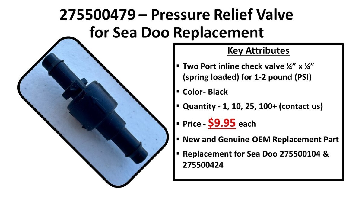 Sea Doo Restrictor Valve (275500479) Pressure Relief Valve