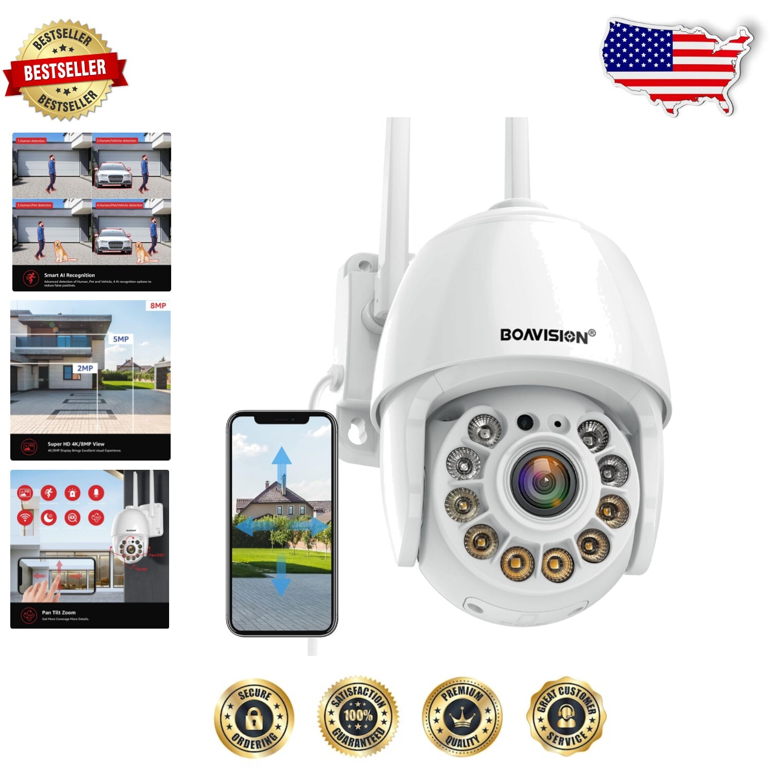 Weatherproof WiFi Security Camera with Night Vision & 360° Auto Tracking
