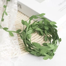 GREEN 67 ft Satin Olive Leaf Trim Ribbon ARTIFICIAL VINES GARLAND Party Supplies