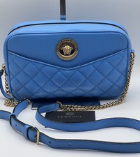 NWT Versace La Medusa Blue Quilted Large Camera Bag Crossbody Bag Shoulder Bag