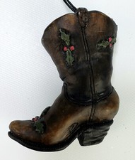 Western Cowboy Boot Christmas Ornament Brown Holly Berry