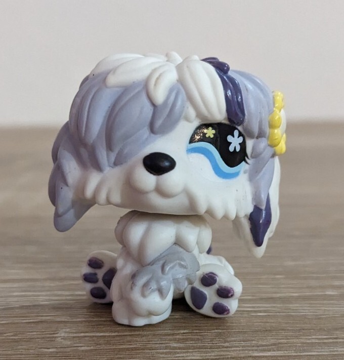リトルペットショップ LPS Littlestpetshop Littlest Pet Shop LPS #466 Gray White Sheepdog Yellow Flower