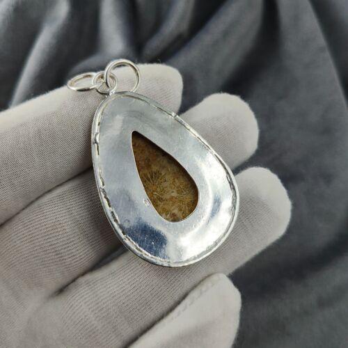 Złoty skamieniały koral 925 srebrne kolczyki biżuteria kropla / dangle dla żony 2,14" - Zdjęcie 1 z 8