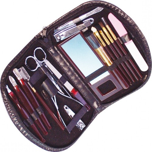 18-teiliges Maniküre & Make-up Set – Mit Nagelfeilen, Schere, Pinseln & Spiegel Im Kunstleder-Etui