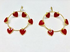 RED HEARTS HOOP EARRINGS GOLD