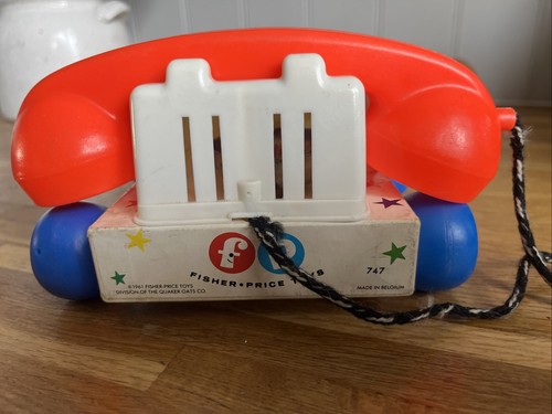 Fisher Price Telephone Vintage 1961 Pull Toy Chatter Moving Eyes Bell 747 - Picture 4 of 6
