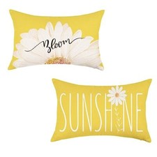 Spring Summer Lumbar Pillow Covers Farmhouse Daisy Throw 12x20 Inch Yellow