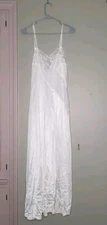 Vintage Val Mode Lingerie  Dress Nightgown Womens Satin Floral Lace Medium