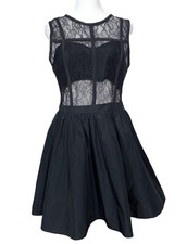 BCBGeneration Lined, Flare, Short Party Dress, Mesh Lace Overlay Blk Women’s 10