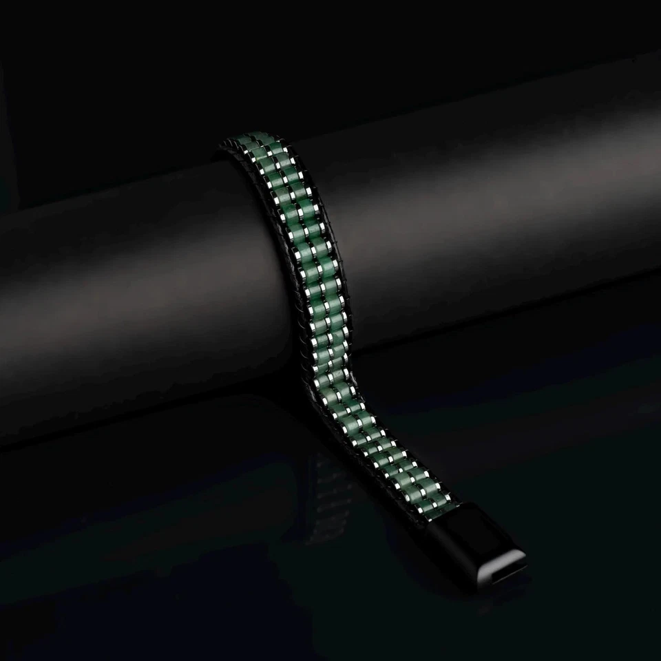 Natural Green Aventurine Stone Beads Crystal Hematite Ladder Men's Bracelet Gift - Image 3 of 4