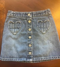 Gap Kids Denim Jean Skirt Girls Size 4 Button Up Front with Heart Pockets