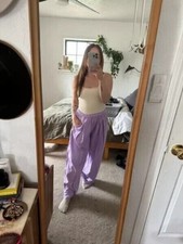 Free People To The Sky Cord Parachute Pants Purple Low-rise Smocked Pocket M NWT