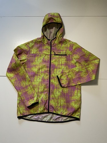 Pearl Izumi Abstract Neon Pink Windbreaker Light Cycling Zip Hooded Jacket Sz. L