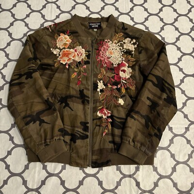 Johnny Was Chrystie Embroidered Camo Corduroy Bomber Jacket Full Zip  Women’s XS