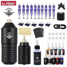Tuffking Tattoo Machine Kit Wireless Rotary Motor Pen Gun Color Inks Needle LCD