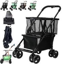 2 in 1 Functional Collapsible Carts Shopping Cart Utility Trolley Cart w/ Wheels