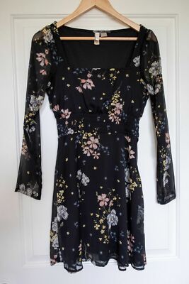 floral mesh dress h&m Women's Dark plum purple/Floral Asymmetric mesh dress