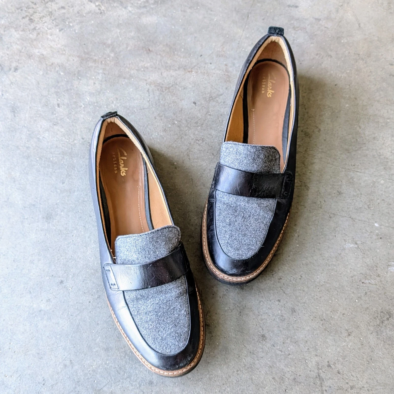 Mocassino Clarks Artisan Glick Avalee nero pelle grigio lana scarpe taglia 10