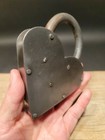 Antique Vintage Style Cast Iron Steel Heart Bridge Padlock Lock & Key  — photo 3
