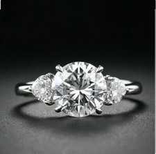 14k White Gold 3.00Ct Round Cut Three Diamond Engagement Ring Simulated Size 8.5