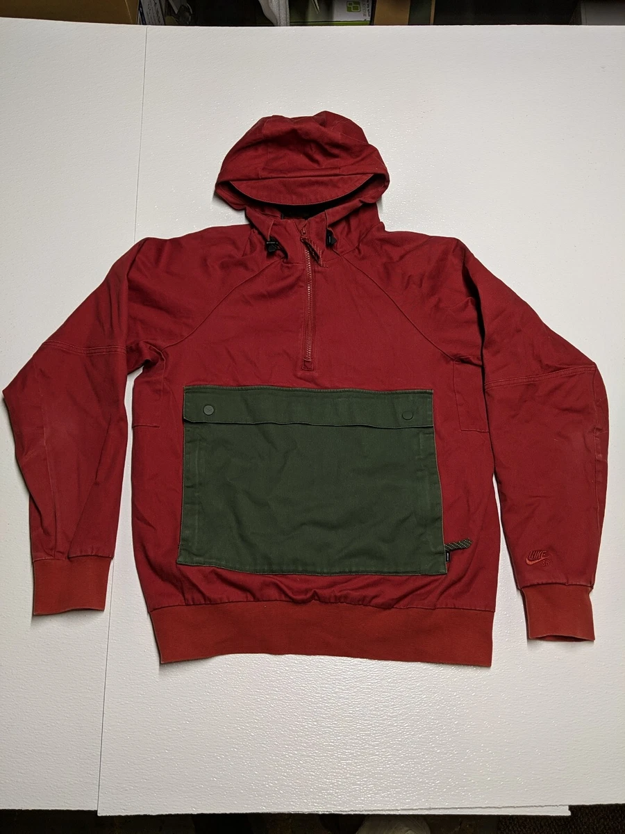Nike SB Everett Anorak Jacket Mens Red Gray Hoodie Skateboard Med