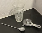 Vintage Federal Glass Company Cocktail Mixing Set Glass, Strainer, Spoon