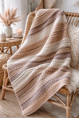 Handarbeit Häkeldecke türkis beige Baumwolle Überwurf Einzelbett Boho Coastal Chic