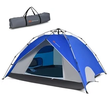 Goplus 4 Person Instant Pop-up Camping Tent 2-in-1 Double-Layer Waterproof Blue