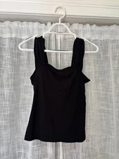 Black Boxy Tank Top Thick Straps Slight Ruching Comfortable Everyday Women’s