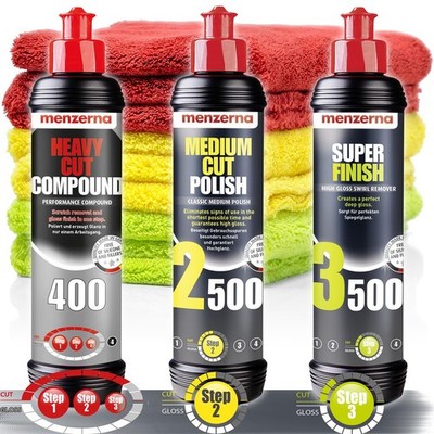 menzerna Politur Set HCC400 - MCP 2500 - SF 3500 + 3x premium Mikrofasertücher 