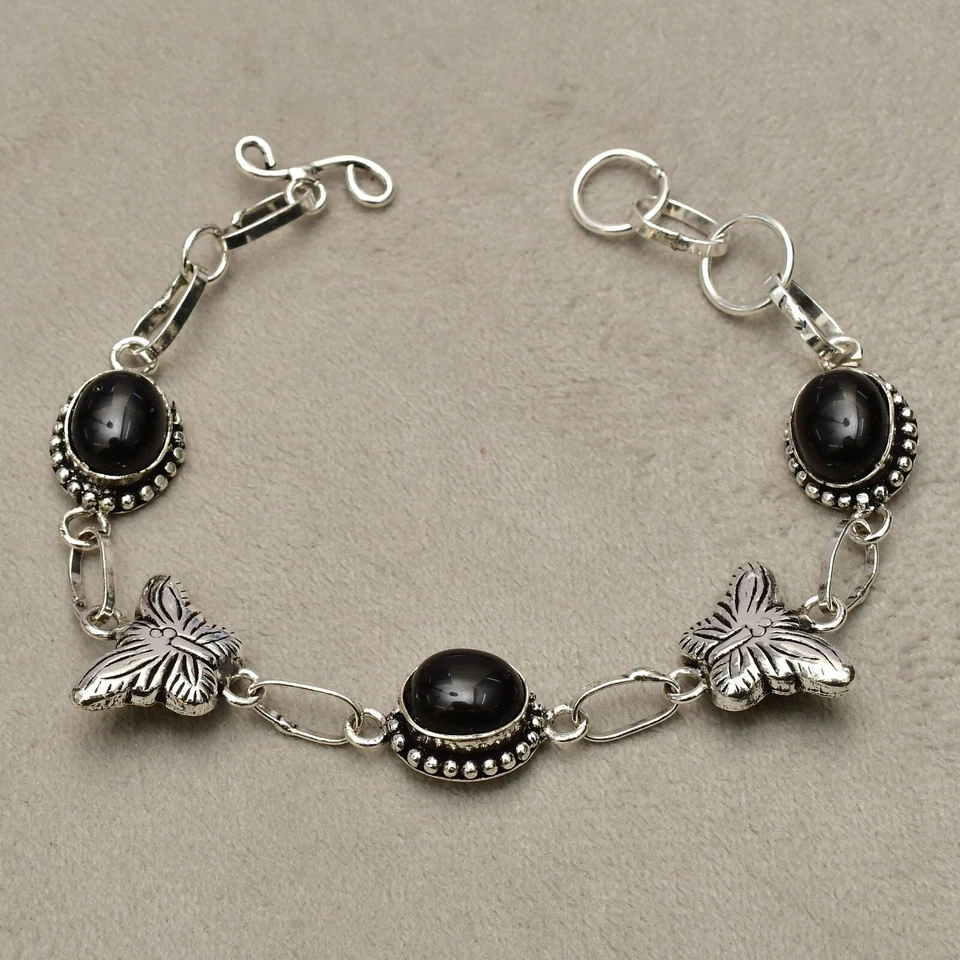 Bracciale in argento sterling 925 con pietre preziose di onice nera... - Immagine 3 di 4