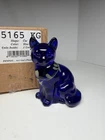 Fenton Glass 3.5” Sitting Cat Cobalt Blue Hand Painted Floral Signed, MINT