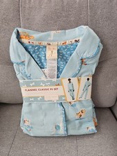 NWT Munki Munki Blue DOGS  BONES FLANNEL Pajama Set. Women's Size Small.