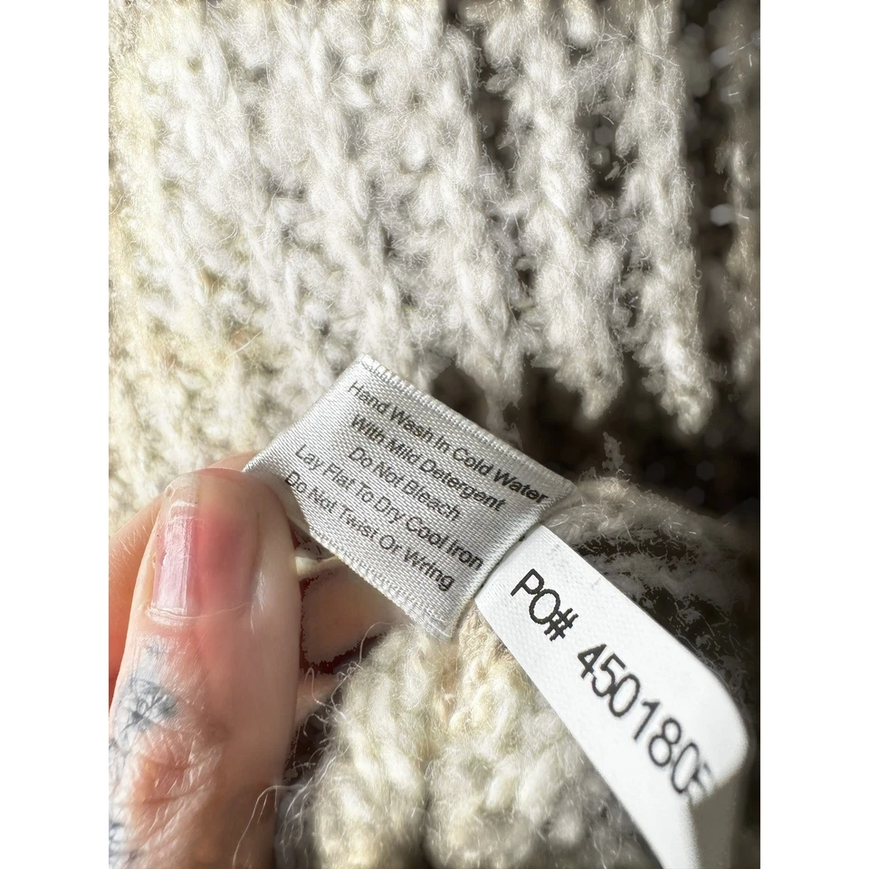 Boston Proper 米色针织毛皮装饰连帽开衫掸子毛衣长 Y2K Preppy — 第 4/4 张图片