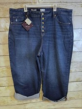 Ava  Viv Straight Dark Wash Cuffed Legs Button Fly Size 24 NWT