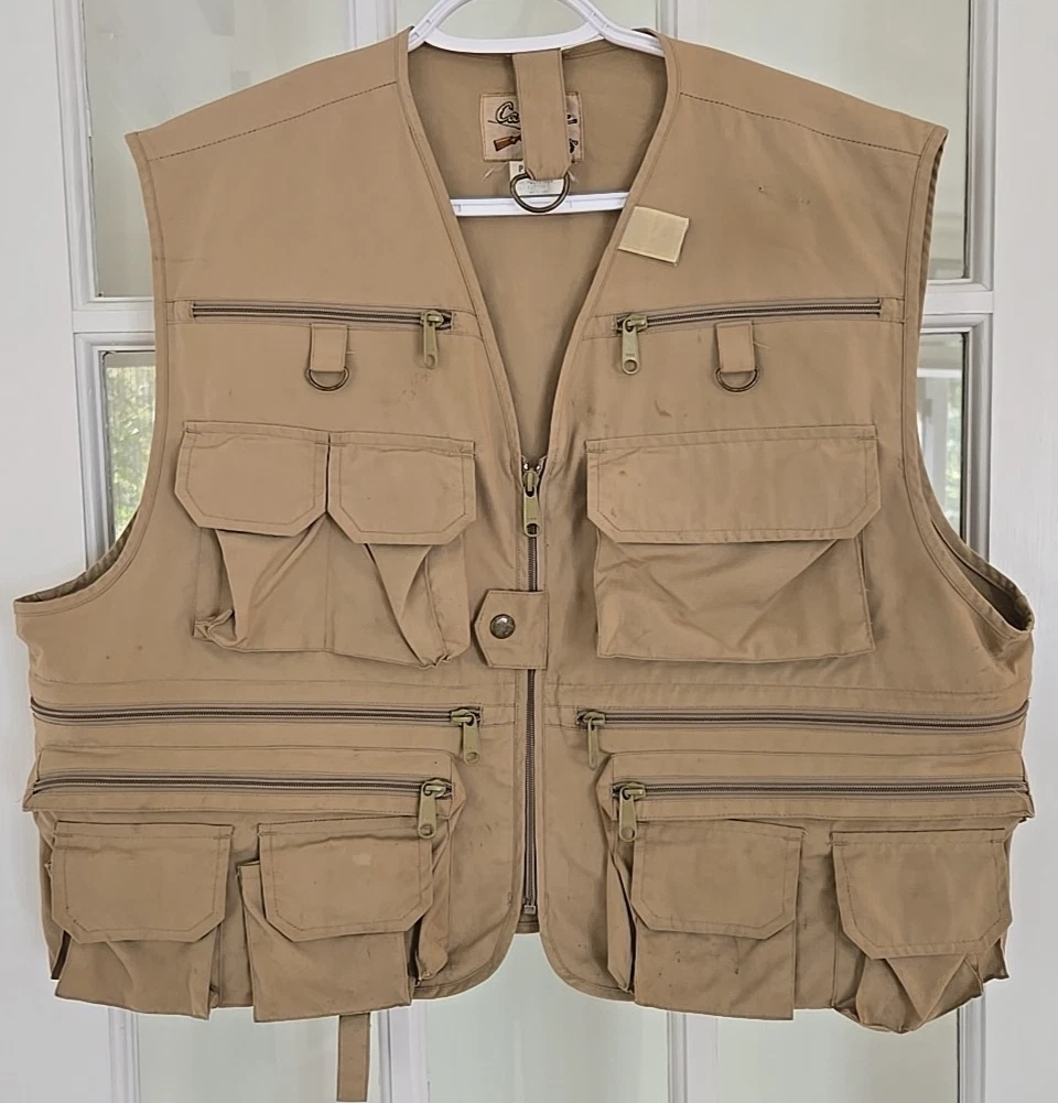 vintage 1980s cabela utility fishing vest large tactical multi pocket tan brown
