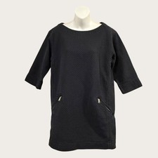 Gap Textured Navy Tunic Dress With Zipper Pockets 3/4 Sleeves Size Small