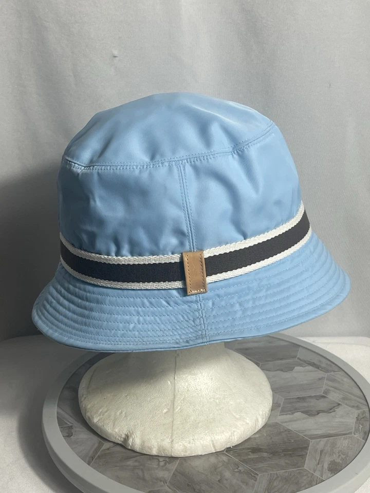 Sombrero Coach Azul Cubo M/L Nylon Logo Forro Rayas Banda Borde Cuero Foto 2 de 4