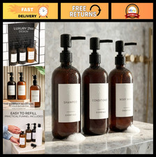 Modern 3-Piece Shampoo  Conditioner Dispenser Set - 21oz Pump Bottles with Labe