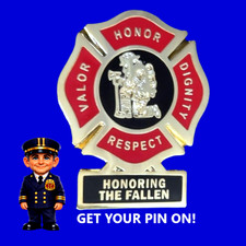 FIREFIGHTER HONORING THE FALLEN PIN: 1-1/4"H, 10K Gold Pltd. #343