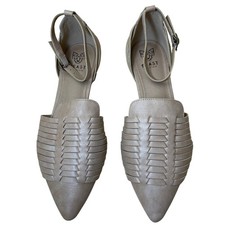 BEAST FASHION Women's Tan Woven Pointed Toe Ballet Flats Ankle Strap Size 9