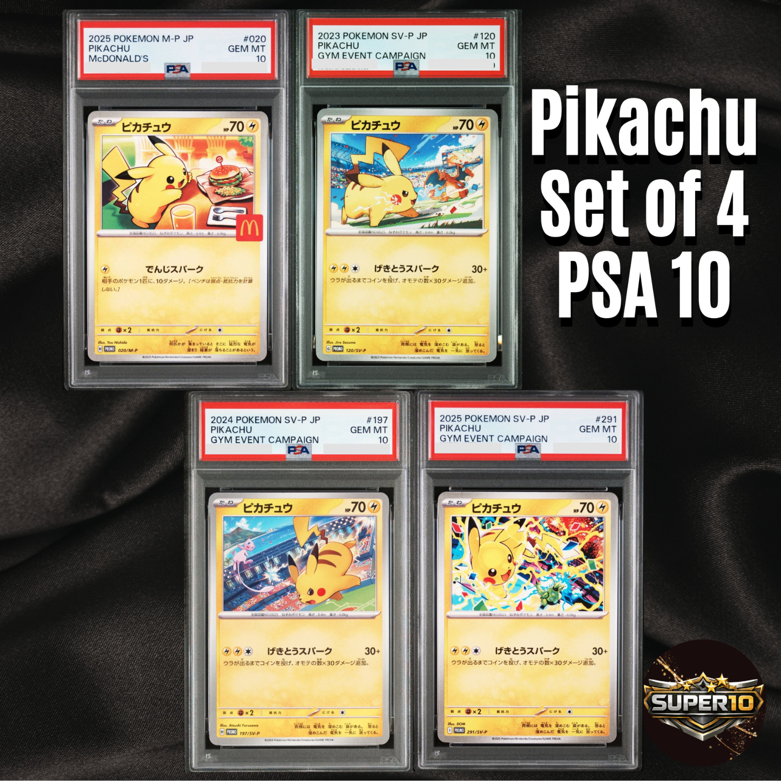 PSA 10 Set of 4 Pikachu 020/M-P  120/SV-P 197/SV-P 291/SV-P  McDonald's 2025