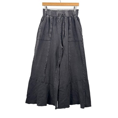 Easel Wide Leg Pants M Charcoal Mineral Wash Boho French Terry knit beach