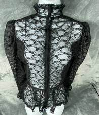 Victorian Vamp Sheer Lace High Neck Blouse Dark Goddess Gothic Top Size Medium