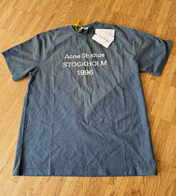 Acne Studios Herren T-Shirt Grau/Dunkel Balue verwaschen M Baumwolle Stockholm
