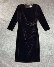 Eliza J Dress Womens 8 Purple Velvet 3/4 Sleeve Ruched Sheath Knee Cocktail
