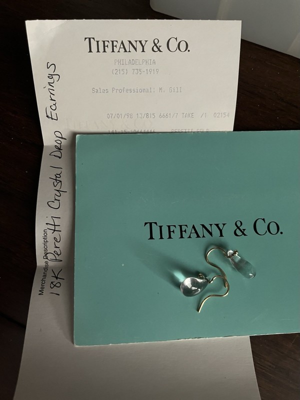 Tiffany & Co Elsa Peretti 18K Yellow Gold & Rock Crystal Teardrop Earrings