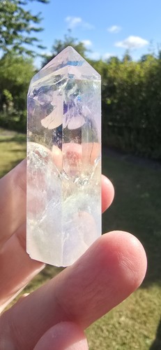 Rainbow Aura Fire and Ice Crackle Quartz Tower point Crystal 83g 10cm Pre-owned - Picture 16 of 20